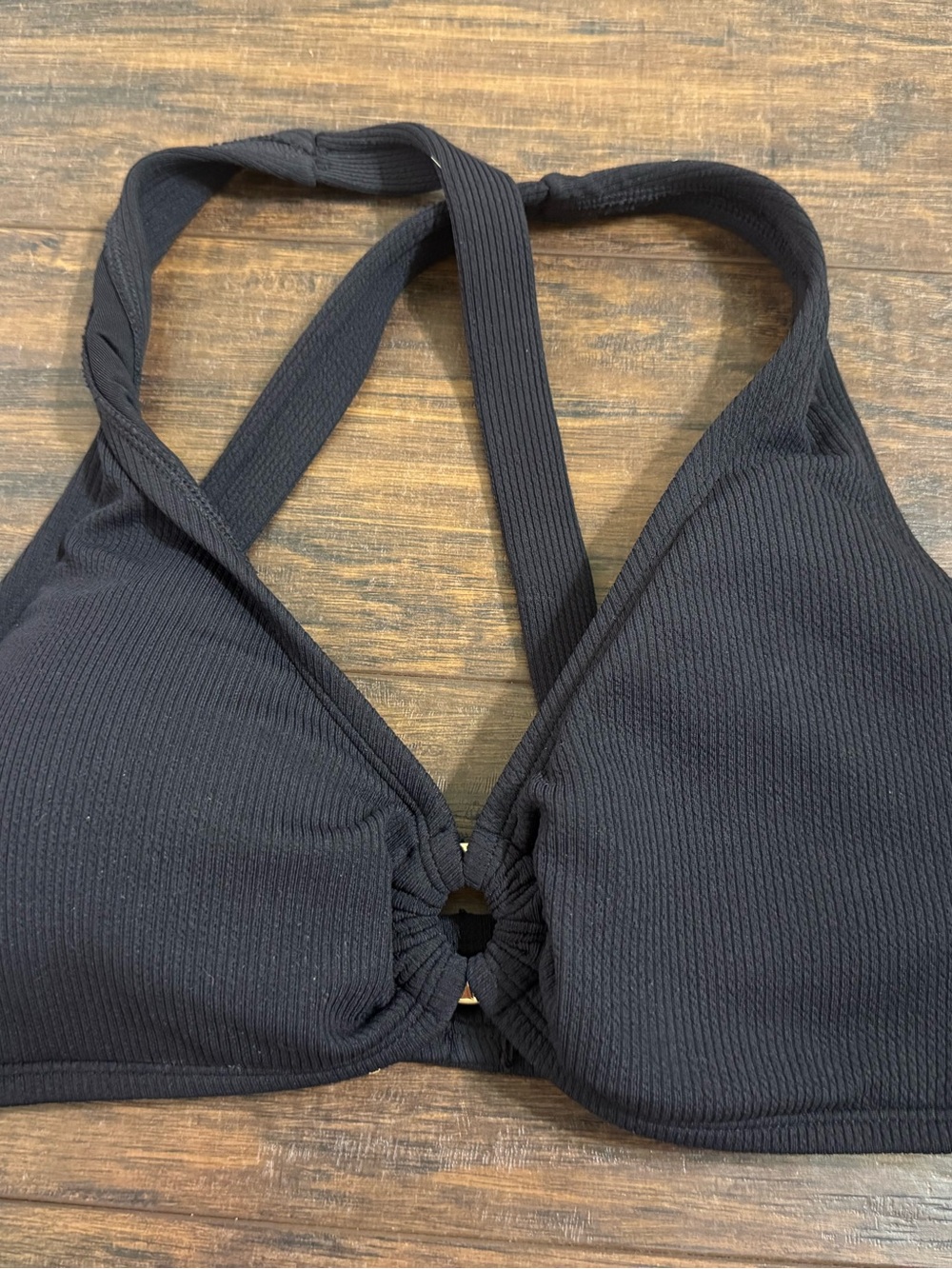 puma woman’s black and gold accents ribbed bikini top large size nwt